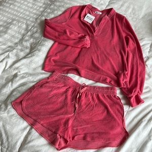 Womens Terry Cloth Pink Set - Size